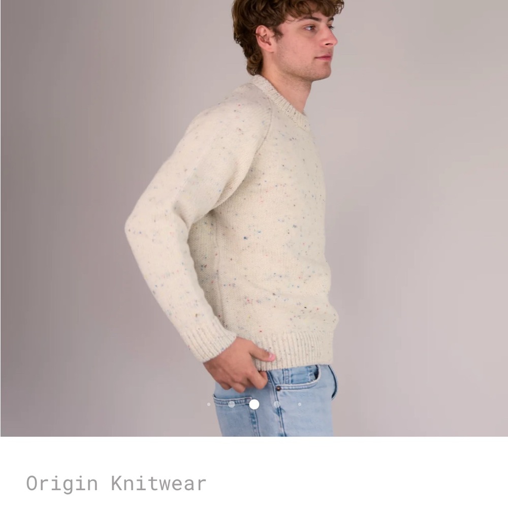 NWT $255 Origin Knitwear Made in UK Cream Speckled Crewneck Sweater